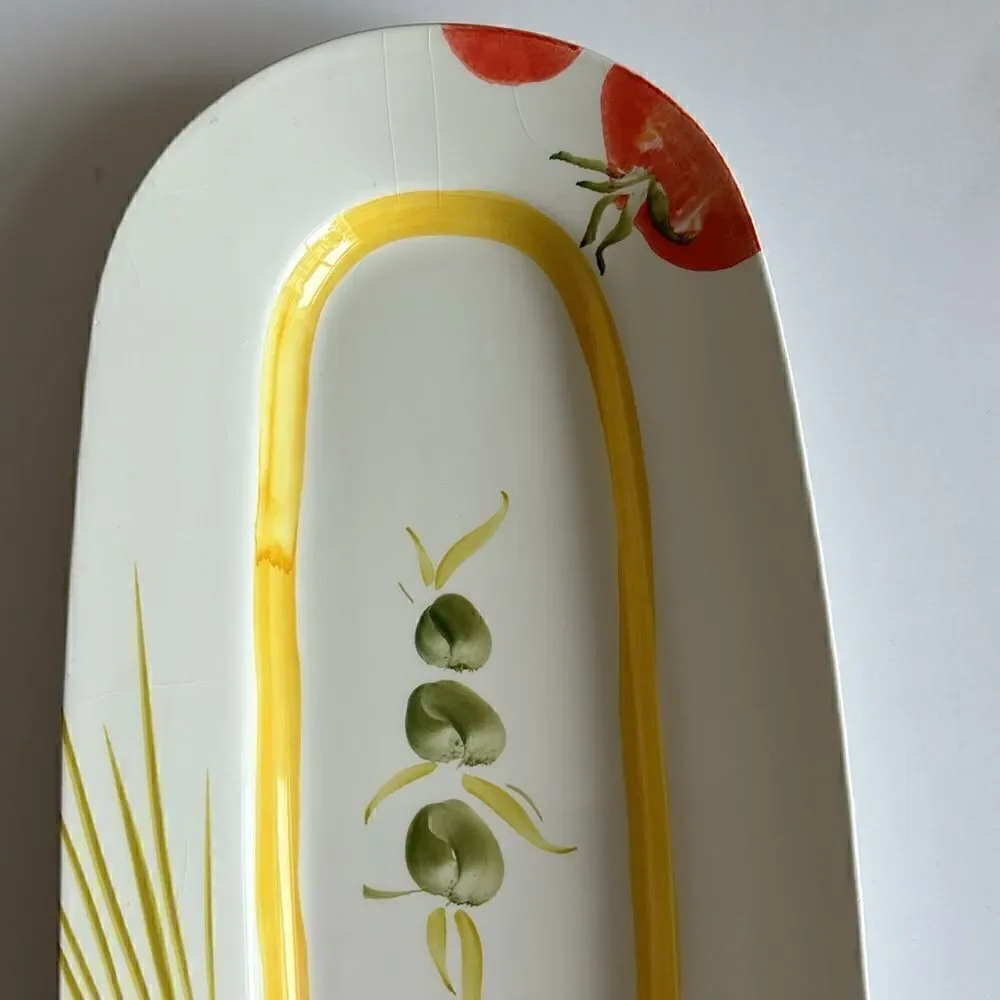 Crate and Barrel Judith Mosse Kruger 17” Oval Platter Vegetable Pattern Italy